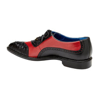 Belvedere Genuine Ostrich Italian Leather Wing Tip Shoes Sesto Black Red R54