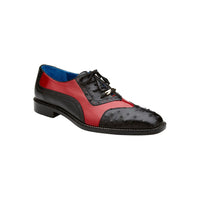 Belvedere Genuine Ostrich Italian Leather Wing Tip Shoes Sesto Black Red R54