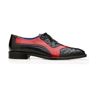 Belvedere Genuine Ostrich Italian Leather Wing Tip Shoes Sesto Black Red R54